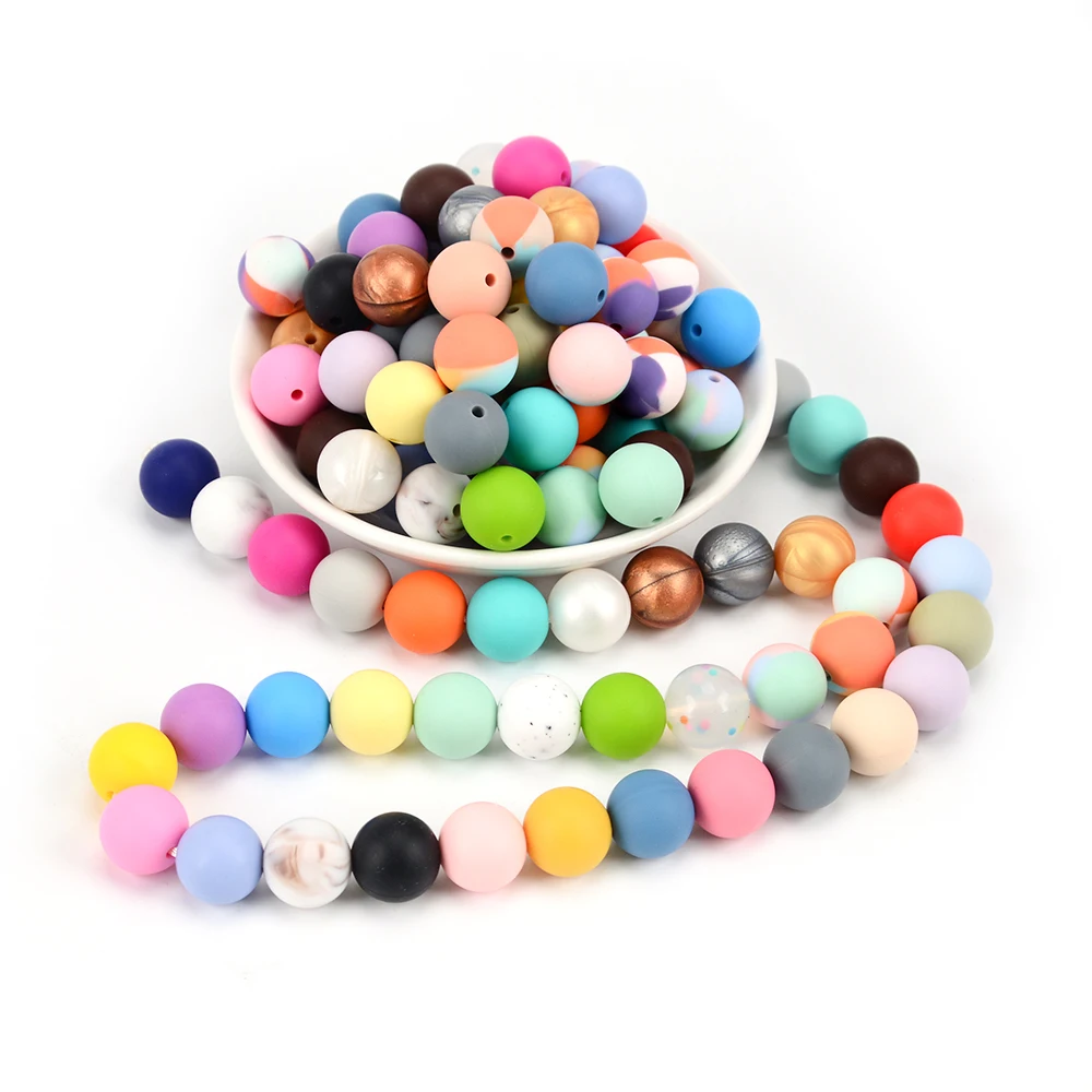 Baby Teethers 15mm 10pcs Silicone Beads Round Tie Dye Baby Teething Toddlers Toy Soft Chew Beads Food Grade Gift Pacifier Clip