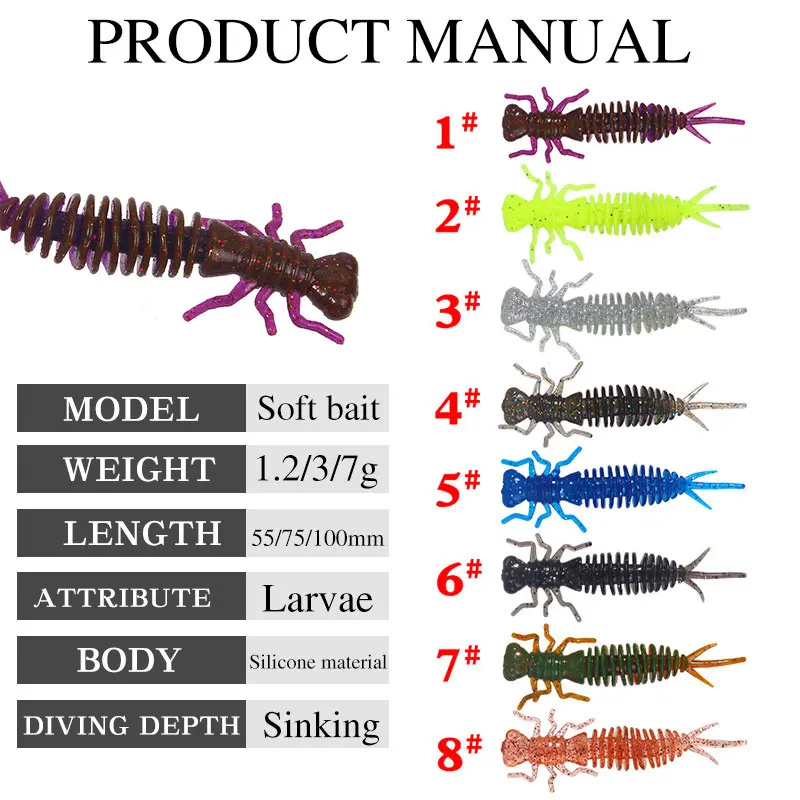 JYJ New Soft Bait Larva 55mm 75mm 100mm Soft Lure Worm Leurre Peche Jigging Lure Fishing Tackle Soft Lure For Fishing