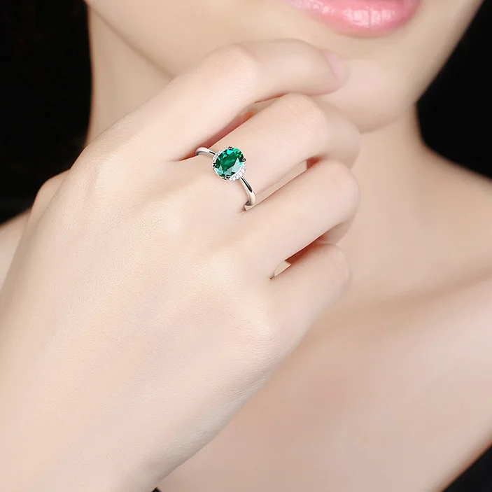 Natural Emerald Rings for Women Silver 925 Fashion Engagement for Couples Vintage Temperament Luxury Resizable Jewelry Gift