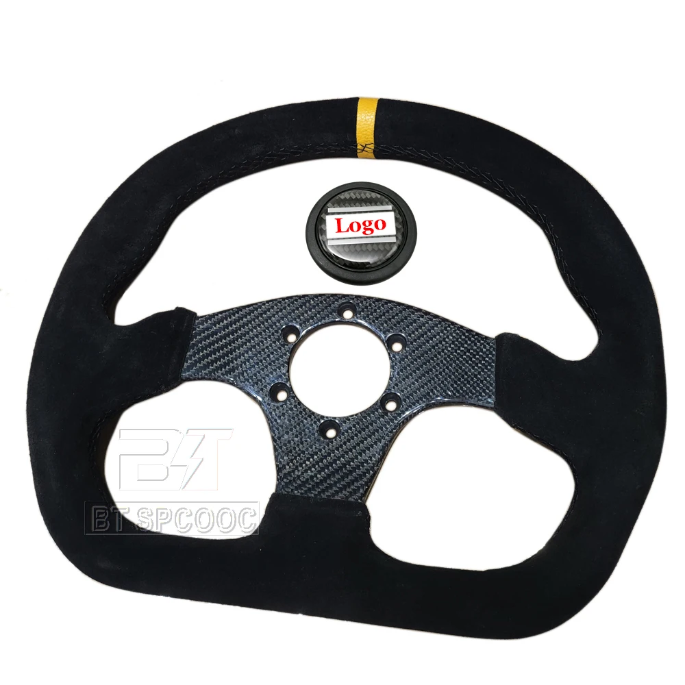 

Suede+Carbon 13inch 320mm Car Sport Steering Wheel D Word Shape Fashion Fiber Drift Steering Wheels Universal Red Yellow Spoke