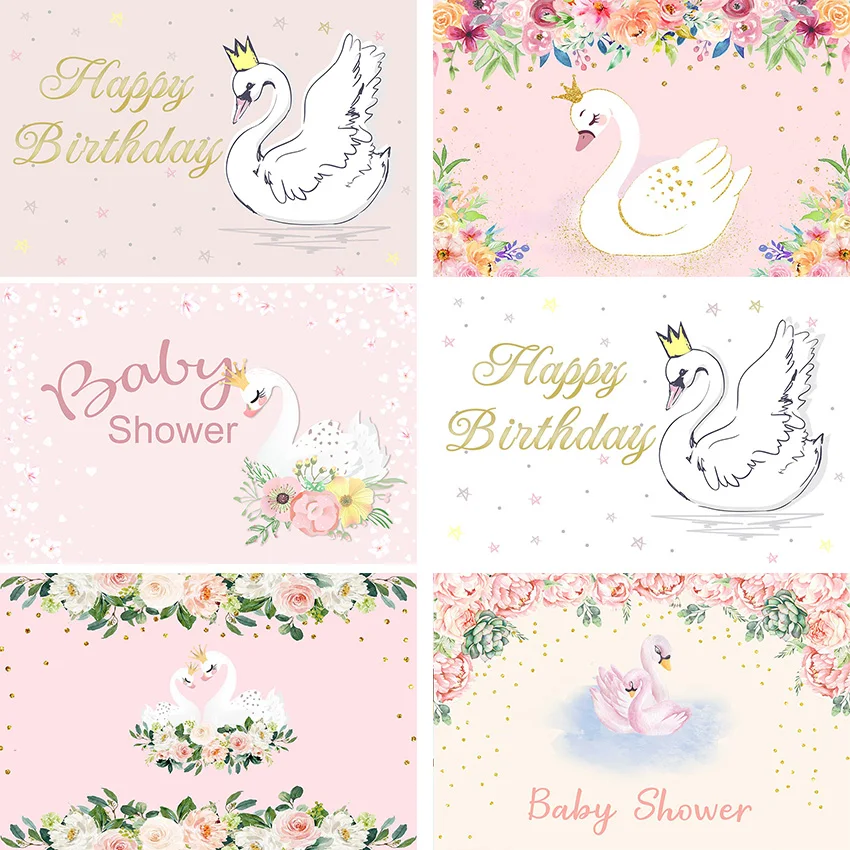 Avezano Swan Backdrop Girl Baby Shower Birthday Party Decoration Pink Flowers Photography Background For Photo Studio Photozone