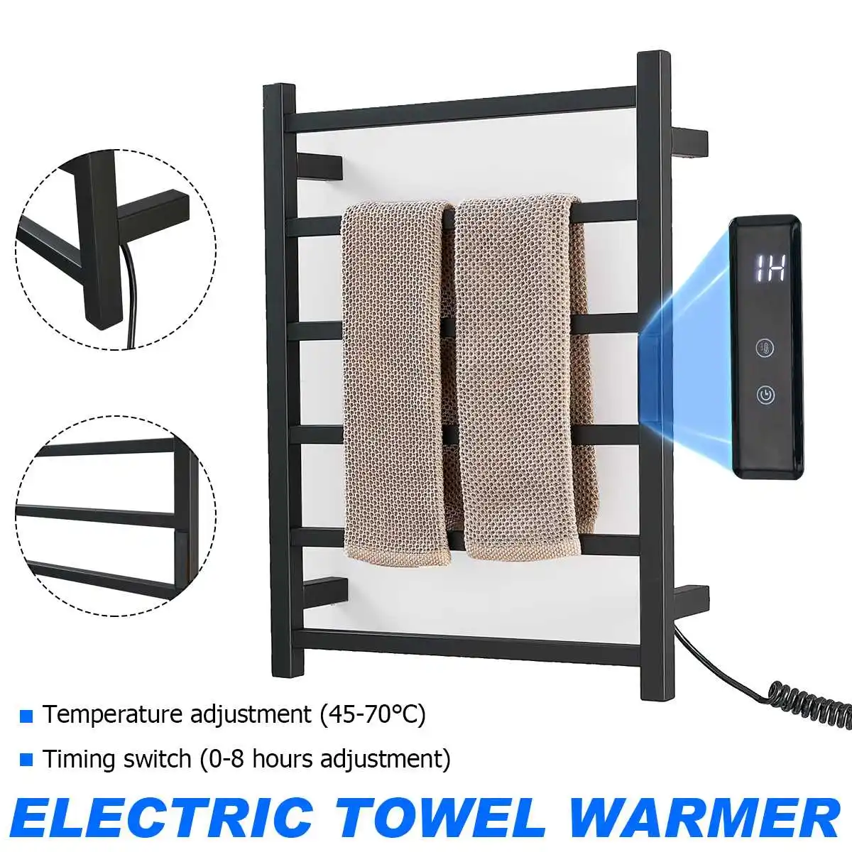 Scaldasalviette da bagno portasciugamani elettrico 45 ° ~ 70 acciaio inossidabile controllo della temperatura e del tempo portasciugamani riscaldato a casa intelligente 80W IPX5