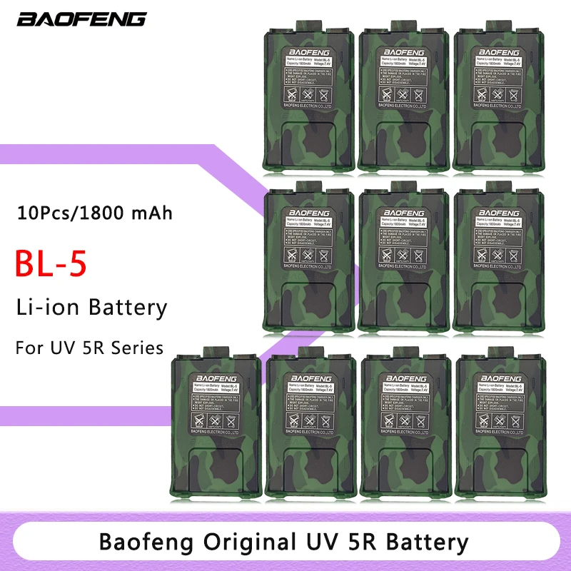 10pcs Baofeng Radio UV-5R Battery Walkie Talkie Accessories for UV 5RT F8+ Two Way Radio 1800/3000mAh 7.4V Li-ion Battery UV5R