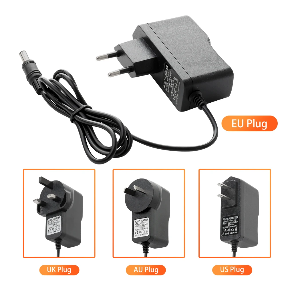 Adattatore convertitore 12V 1A AC 100V-240V DC 12V 1A 1000mA alimentatore 3 metri EU UK AU US Plug 5.5mm x 2.1mm per sistema di telecamere CCTV