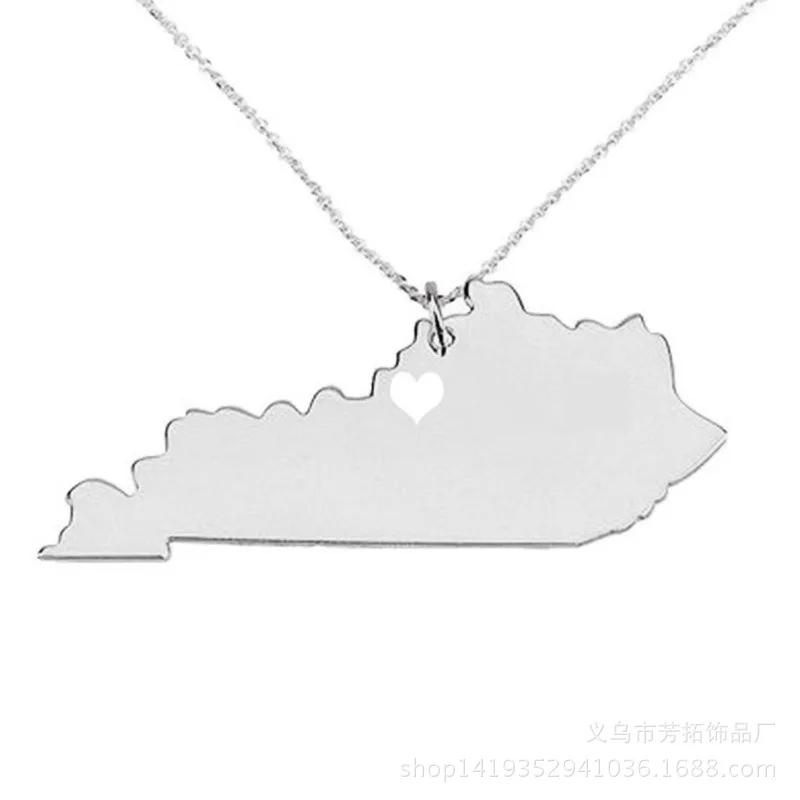 American Style, 50 States Pendant Necklace Map of Kentucky As a Gift For Friends