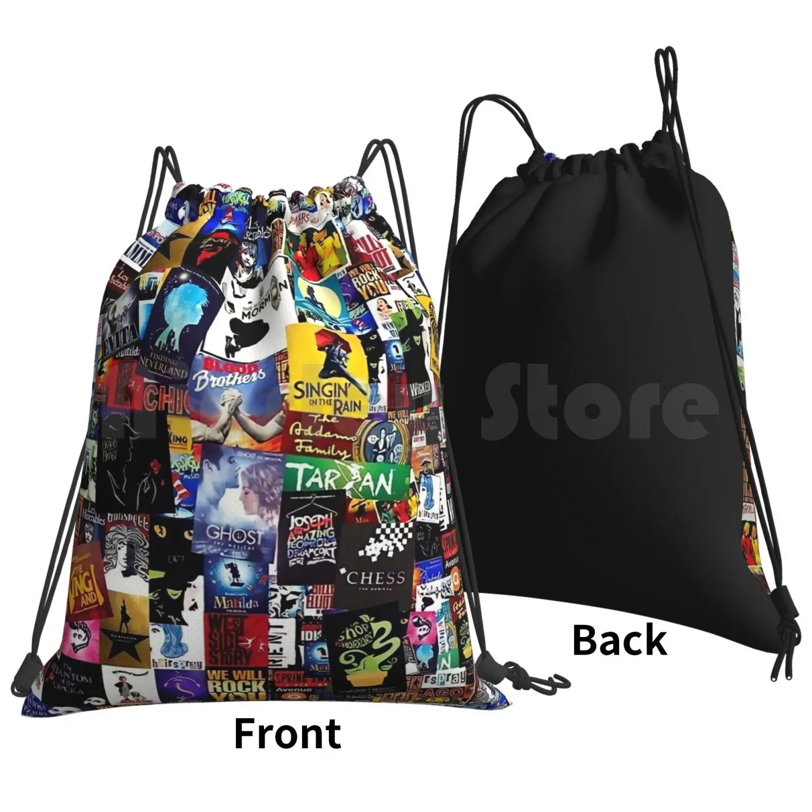 Musicals Collage Iv Backpack Drawstring Bags Gym Bag Waterproof Musicals Music Theatre Broadway Westend London New York