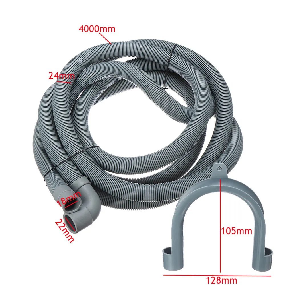 4M Wash Machine Dishwasher Drain Hose Outlet Water Pipe Flexible Extension 22mm With Bracket