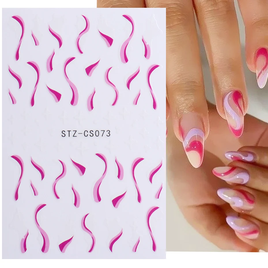 3D Goud Roze Nail Stickers Abstract Swirl Golf Lijn Regenboog Streep Grafische Slider Franse Tips Nail Folie Decoratie NLSTZ-CS070