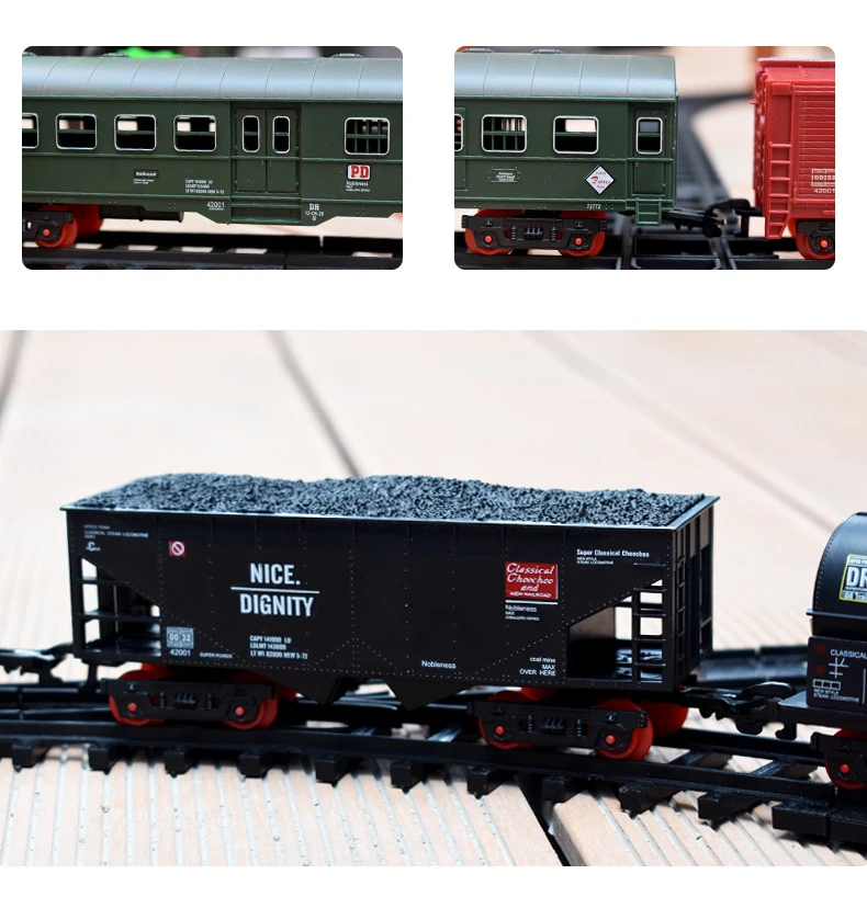 B/O Railway Classical Freight Train Set Passenger Water Steam Locomotive Playset with Smoke Simulation Model Electric Train Toys