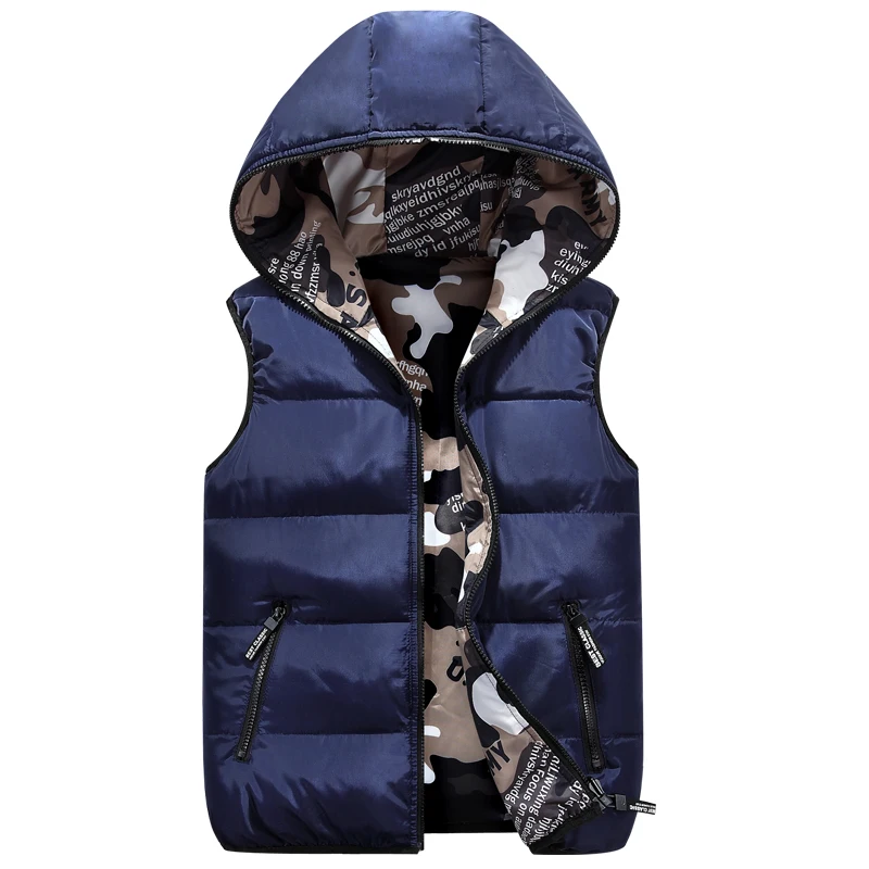 Men Woman child Vests Hooded Two Side Camouflage Warm Male Waistcoat Winter Jacket Outerwear Sleeveless Female Coat