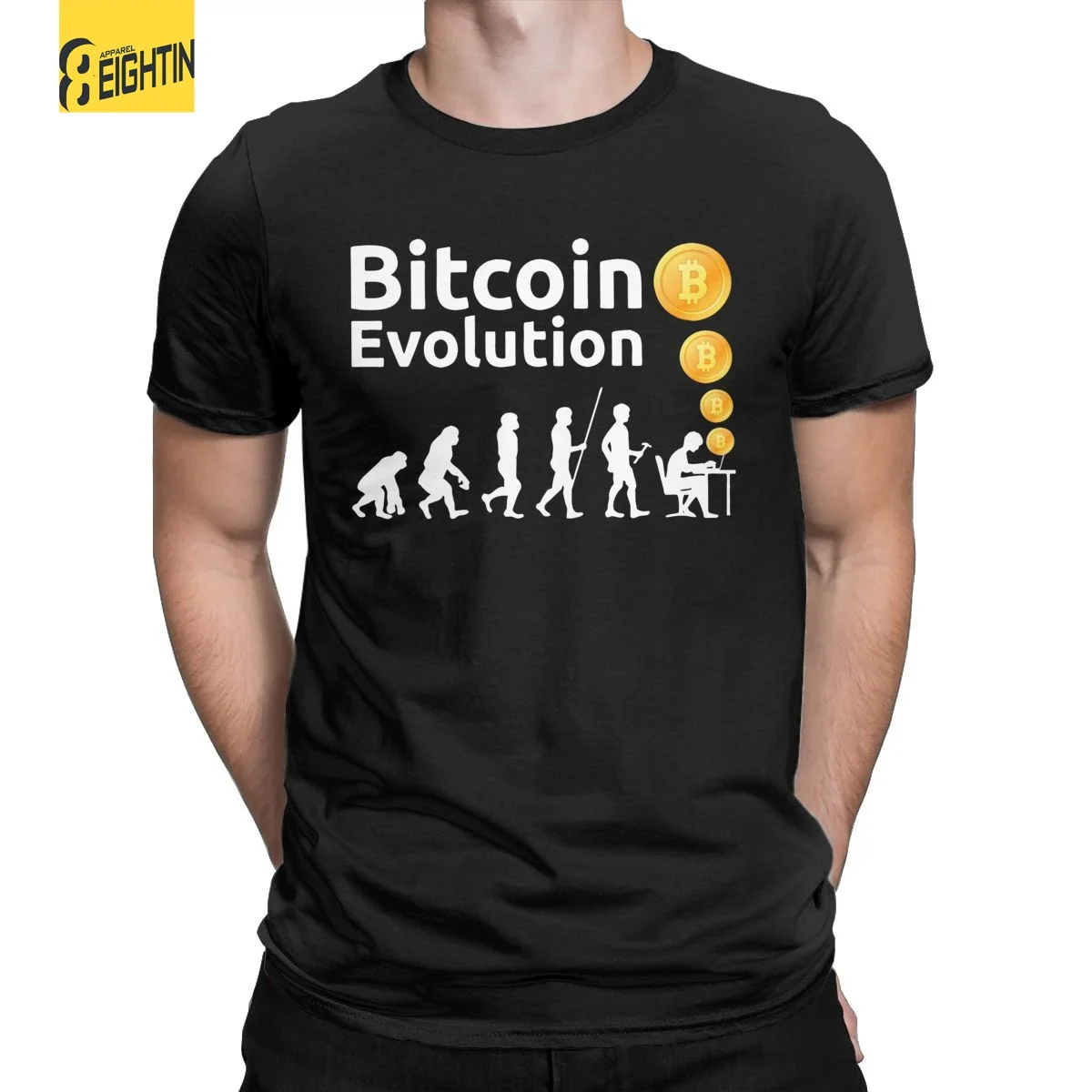 Men T-Shirts Bitcoin Evolution Money Btc Cryptocurrency Amazing 100% Cotton Tees Short Sleeve T Shirt Crewneck Clothes