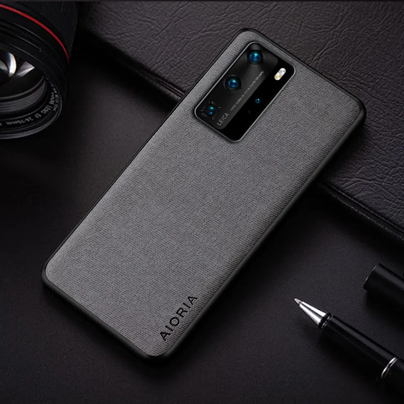 Case for Huawei P40 Pro P40 Lite E coque new simple design solid color textile Leather shockproof protective Back Cover funda