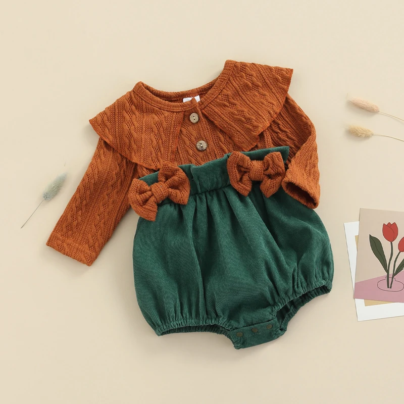 Lioraitiin 0-18M Newborn Baby Girl Fashion Patchwork Knitted Toddler Infant Kids Clothes Spring Long Sleeve Children Leotard