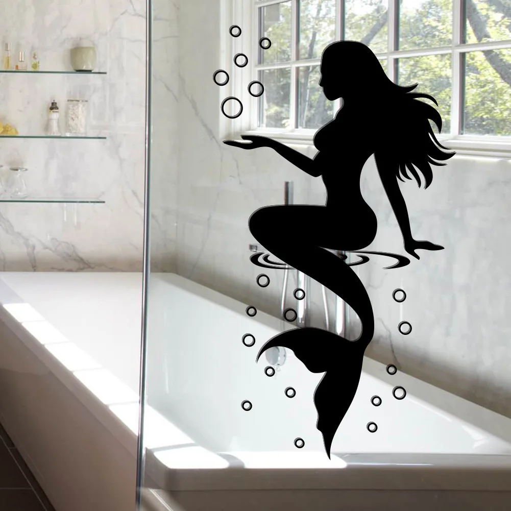 Mermaid Wall Stickers For Bathroom Decor Mural Waterproof Vinyl Decals Home Decoration Glass Door Sticker DIY Wallpaper
