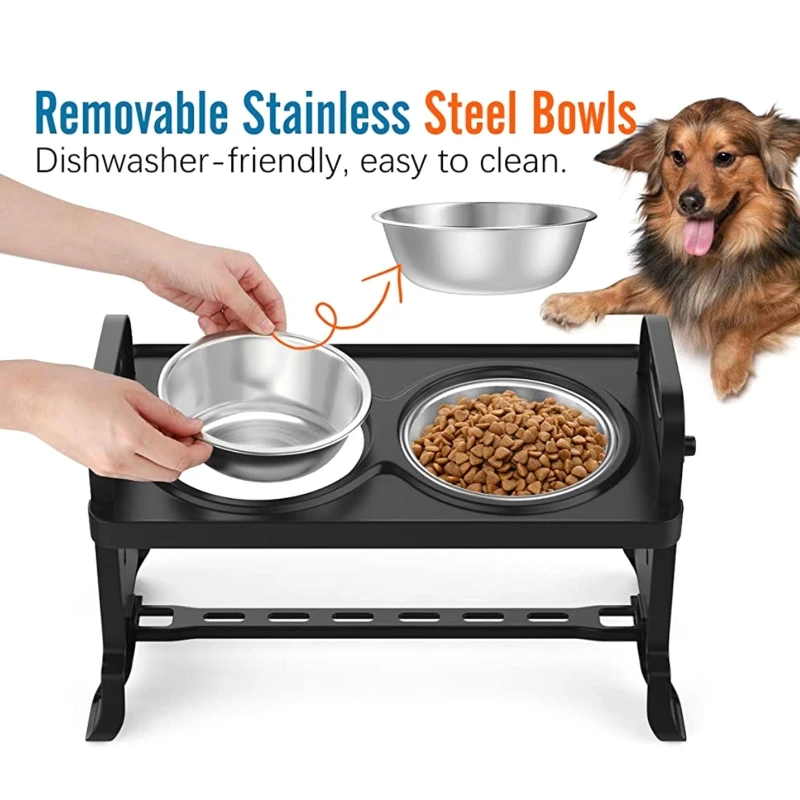 Anti-Slip Elevated Double Dog Bowl Adjustable Height Pet Feeding Dish Stainless Steel Foldable Cat Food Water Feeder