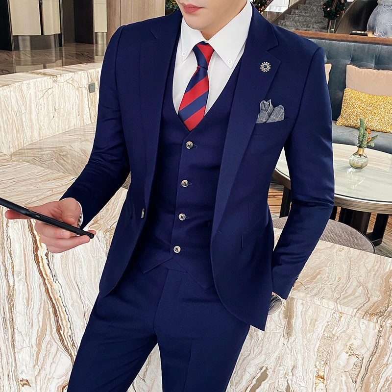 

3 Pcs Men Suit Button Lapel Slim Fit Casual Business Dress Suits Groom Wedding Tuxedo luxury Blazers Jacket Pants Plus Size 3XL