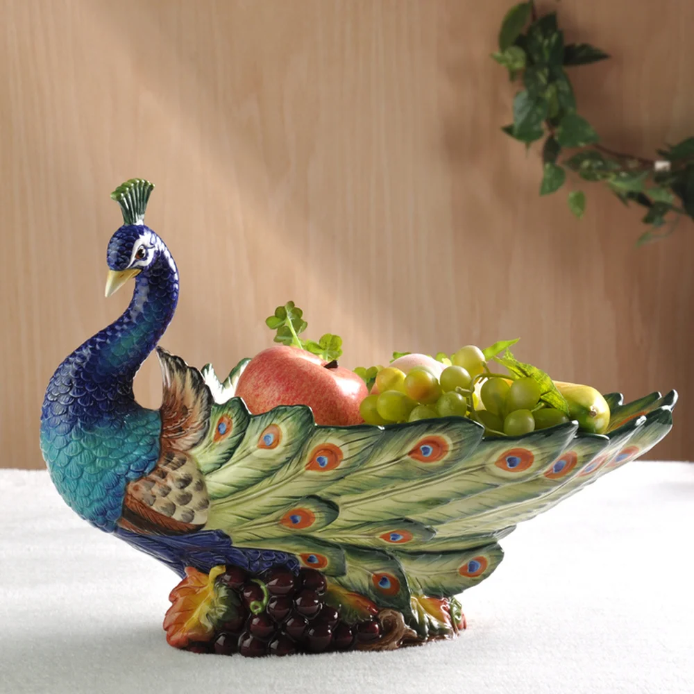 Peacock decoration Continental pastoral ceramic plate Home living room coffee table fruit bowl dried  lo831246