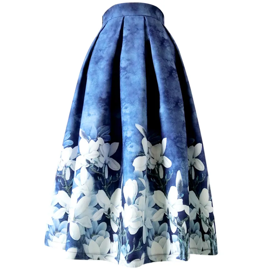 

spring autumn vintage printed ball gown skirt women high waist mid calf printed a-line skirt