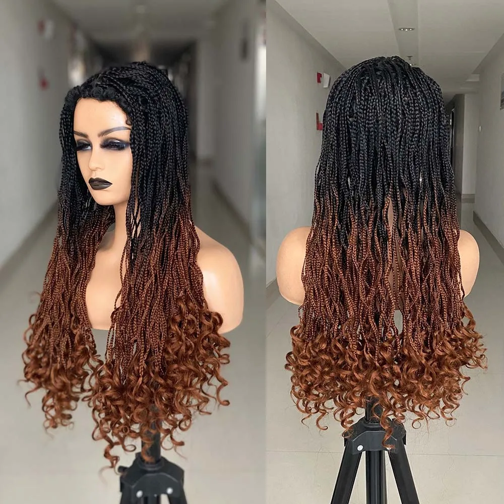 Headband Box Braided Wigs For Black Women Synthetic Ombre Blonde Braiding Hair Wig 26 Inch Long Braids Cosplay Wigs In Daily