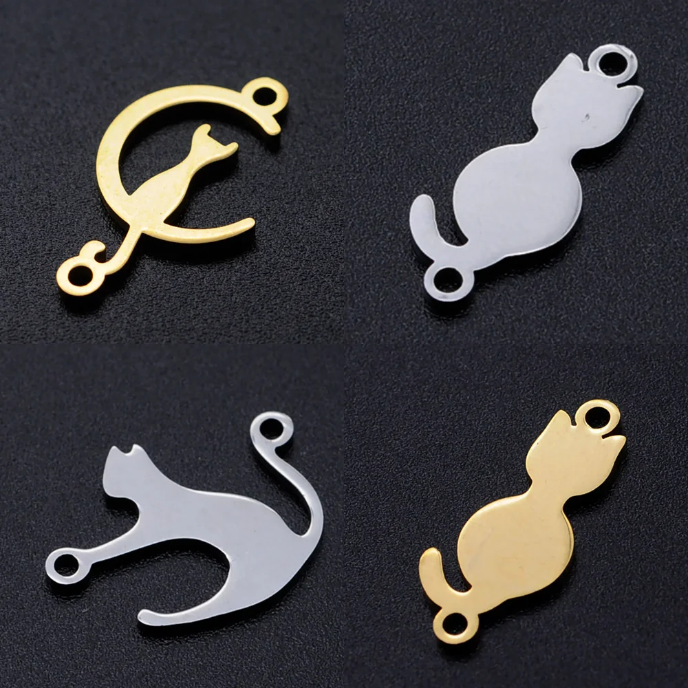10pcs/lot Cat Kitty diy Connector Charms Wholesale 316 Stainless Steel OEM Connectors Order Accept Jewelry Supplies