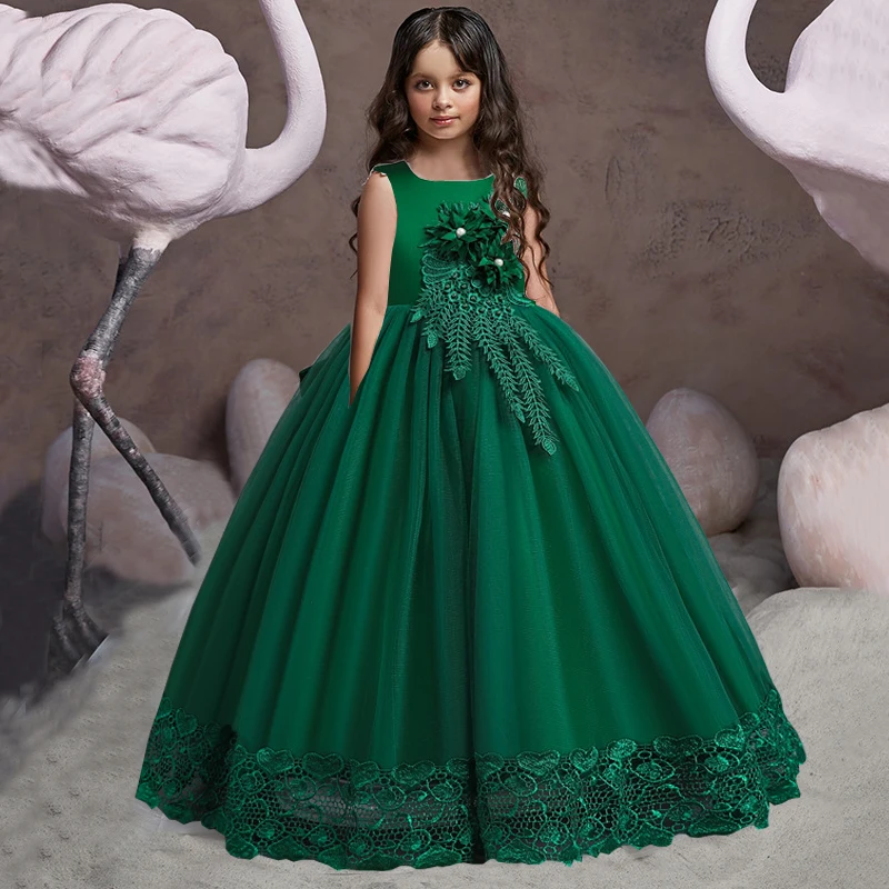 Teen Long Flower Bridesmaid Dresses For Girls Children Wedding Prom Gown Girl Party Dress Elegant Kids Communion Evening Clothes