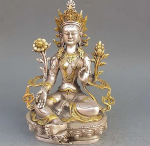 8.86 inch/Tibet Silver Copper Gilt Tibetan Buddhism Statue -- White Tara Buddha