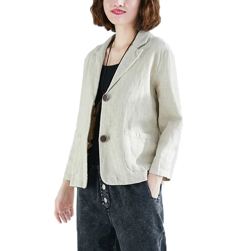 Women\'s Blazer 2022 New Summer Autumn Thin Section Single Breasted Cotton Linen Suit Jacket Ladies Loose Casual Coat Tops 2020