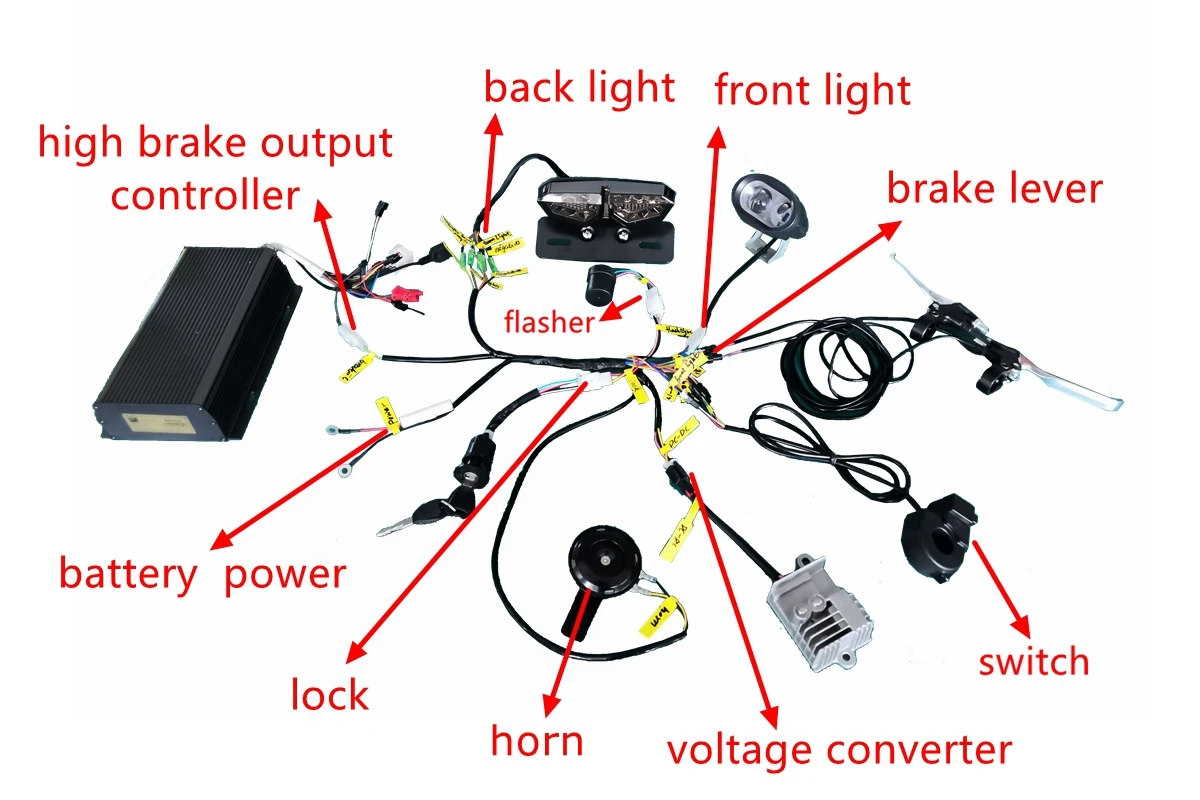 US Stock High brake output Motorcycle kit 24/36/48V/60V Headlight Front Rear Light Flasher horn voltage converter Accessories