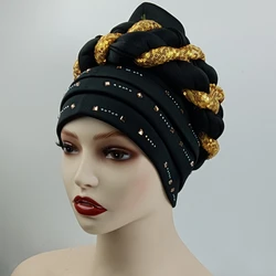 Headscarf Winter Female Turban Caps Cross Ready To Wear Bonnet Arab Head Wraps African Women Braid Turbans Auto Gele Headties