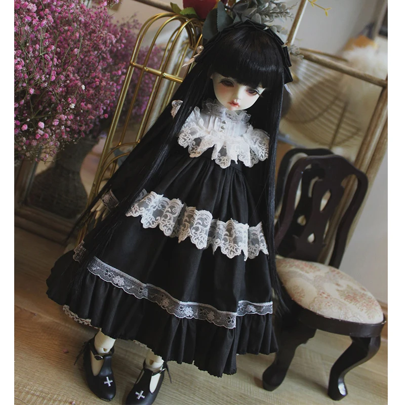 1/6 1/4 1/3 BJD dress doll black long dress for 1/6 1/4 1/3 BJD Blyth doll dress doll accessories BJD dress + hair band