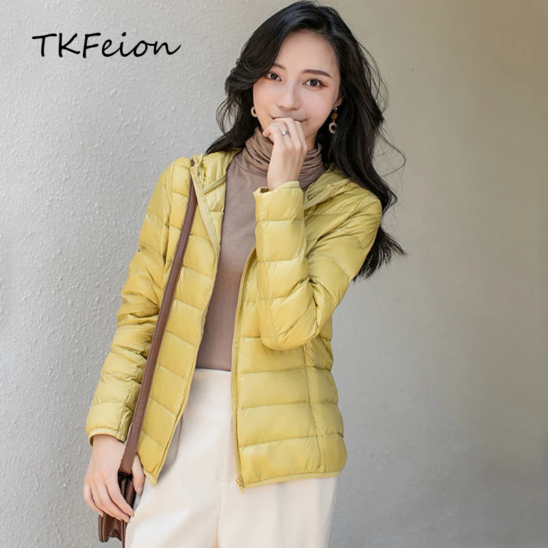 

Women Hooded Jackets Plus Size 4XL 5XL 2020 Autumn Female Winter Coat Light Thin Slim Style Warm Duck Down Factory Direct Sale