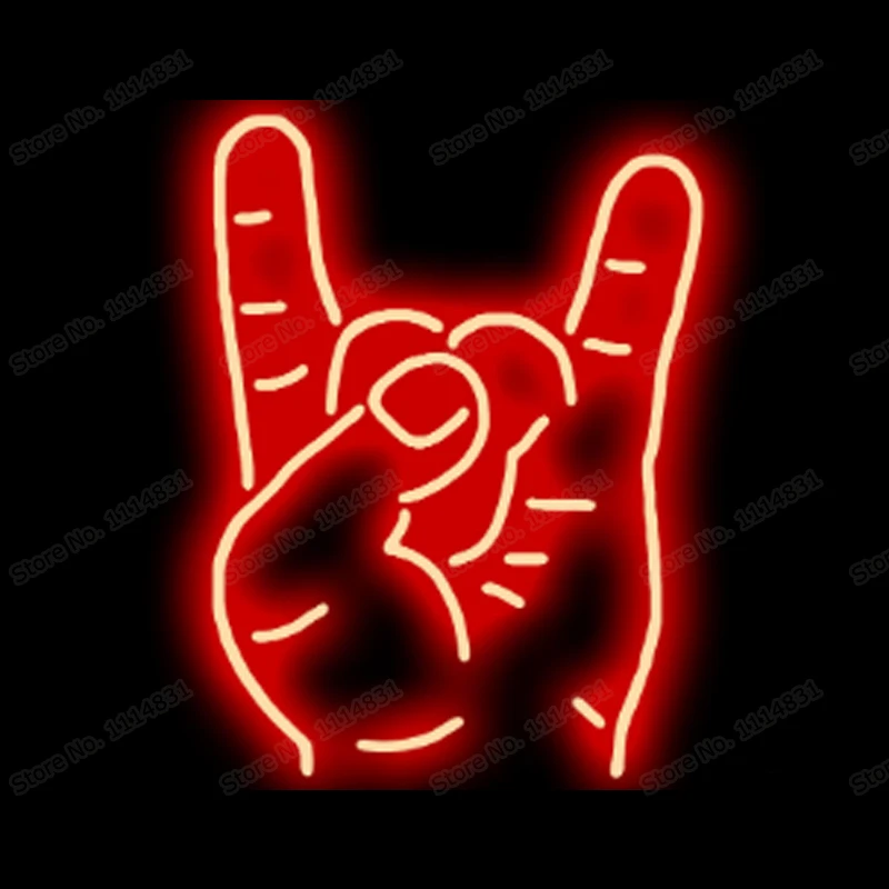 

Rock Peace Gesture Neon Light Sign Custom Handmade Real Glass Tube Bedroom Store Window Art Gift Display Lamp Room Decor 15"X19"