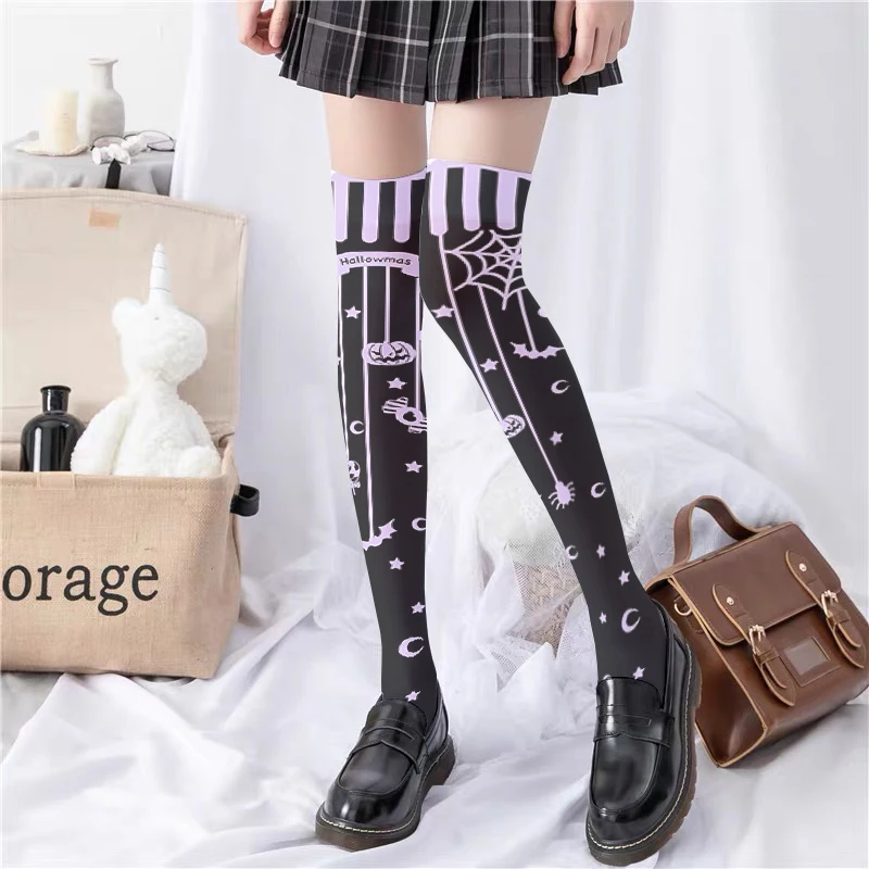 Senhoras preto sobre o joelho alto tubo meias japonesas lolita cosplay borboleta aranha bonito feminino estudante de seda meias longas