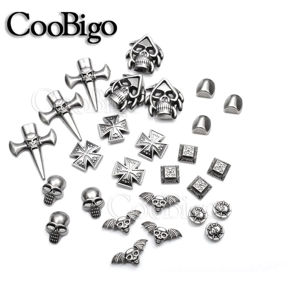 Concho remaches tachuelas picos tachuelas para decoración de cuero bolsa cinturón ropa zapatos textil DIY accesorios para manualidades calavera pirata Cruz 10 Juego