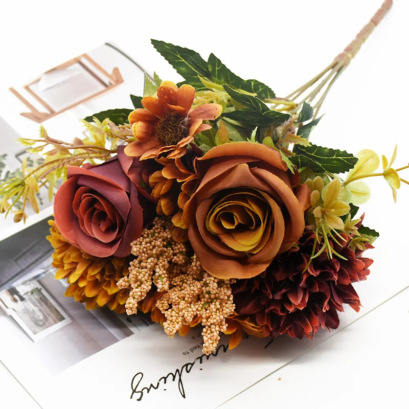 Künstlicher Blumenstrauß im europäischen Stil mit exquisiten Rosen, Hochzeit, Weihnachtsdekorationen für Zuhause, DIY-Vasen, künstliche Pflanzen – Detail 11
