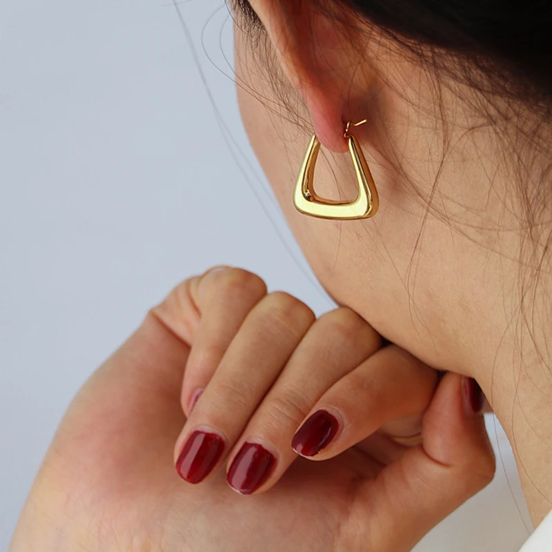 2024 Trendy Unusual 18K Gold Hoop Earrings For Women Vintage Oval Square Stainless Steel Jewelry for Women Hyperallergic Needles