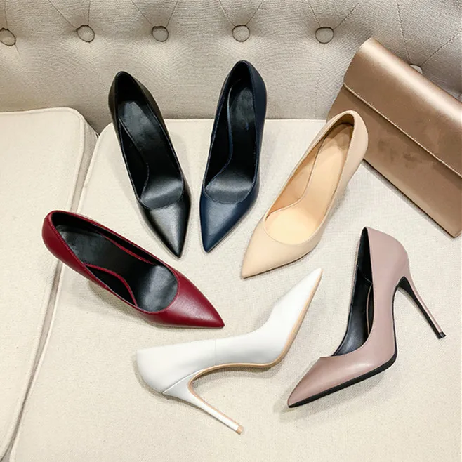 New Spring Party Wedding Woman High Heels Genuine Leather Pointed Toe Mature Office Lady Elegant Shoes Women Pumps Big Size A003