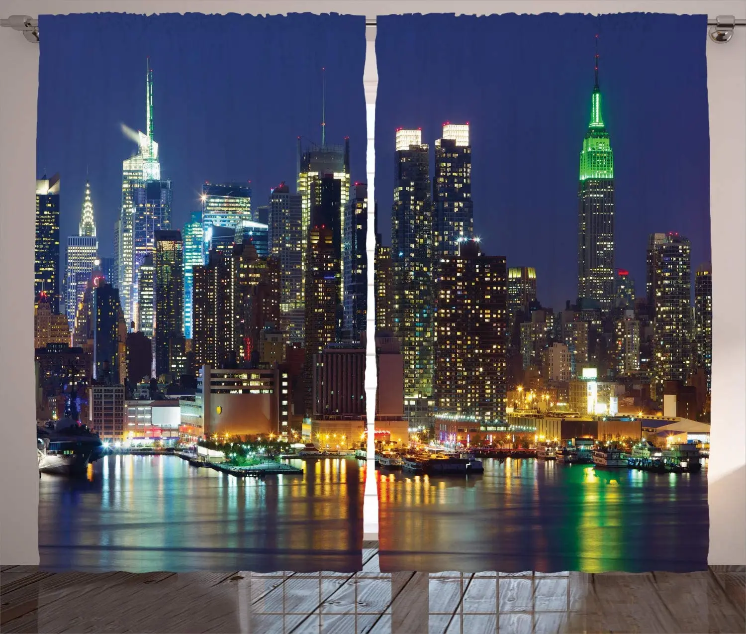 New York Curtains NYC Midtown Skyline in Evening Skyscrapers Metropolis City States Photo Living Room Bedroom Window Drapes