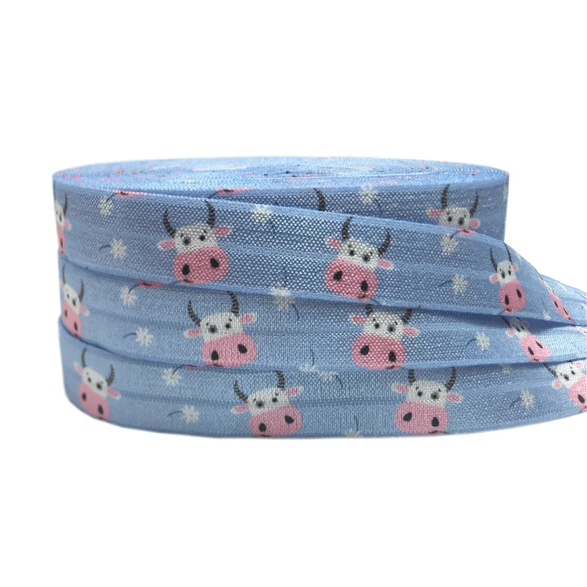 5yards 15mm Rabbit Cat Dog Flamingo Print Fold Over Elastic Ribbon For Sewing Hair Tie Strap Backpack Decoration Accessories