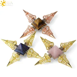 Crystal Natural Stones Pyramid Decoration 4 Points spiral Pendulum Energy Generator Healing Spiritual Meditation Product G316