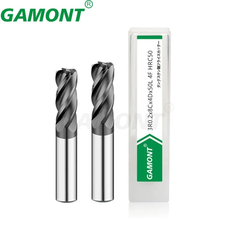 GAMONT HRC50 Tungsten Steel Carbide 4-Flute Nano Coating Round Nose Milling Cutter CNC Machinery Maching Special Endmills Tools