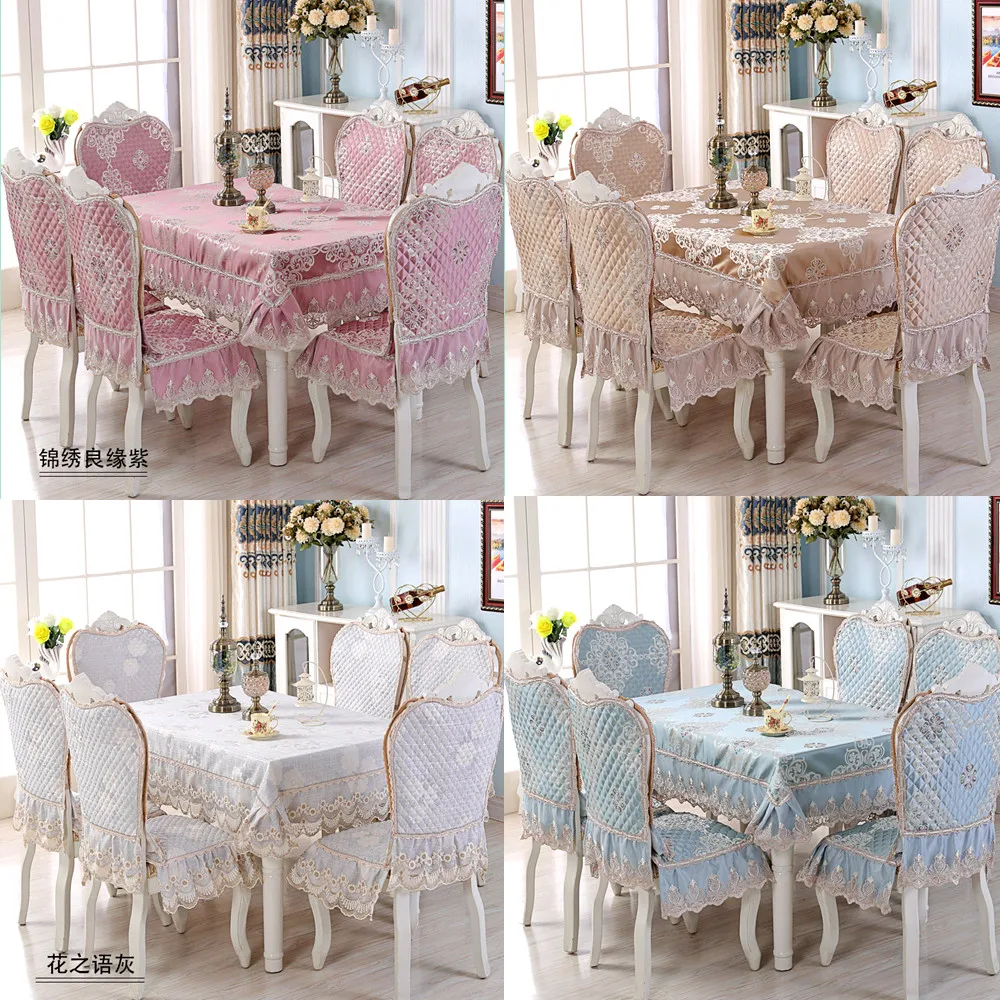 

Linen Table cloth set European style increase non-slip chair cover High-end luxury Lace tablecloth home wedding dining Table set