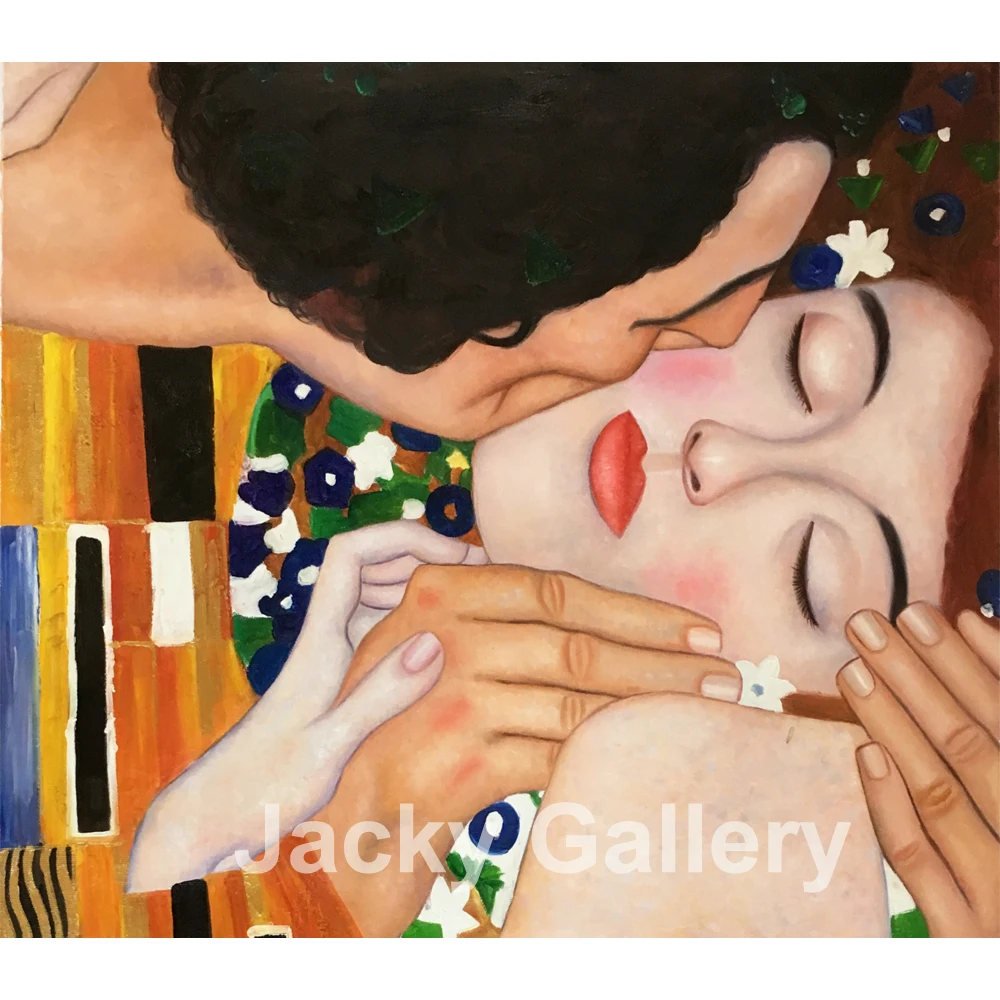 Handmade Gustav Klimt Painting Woman In Gold The Kiss Canvas Art Modern Romantic Love Artwork For Bedroom Anniversary Gift