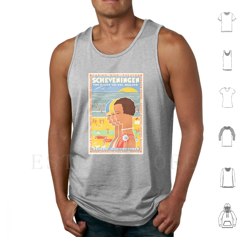 1930 Netherlands Scheveningen Travel Poster Tank Tops Vest Cotton Scheveningen Netherlands Dutch Art Dutch The Hague Seaside