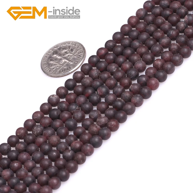 4mm-12mm Round Frosted Matte Antiqued Red Garnets Natural Stone Beads Strand 15 Inches For Jewelry Making  Bracelet Necklace DIY