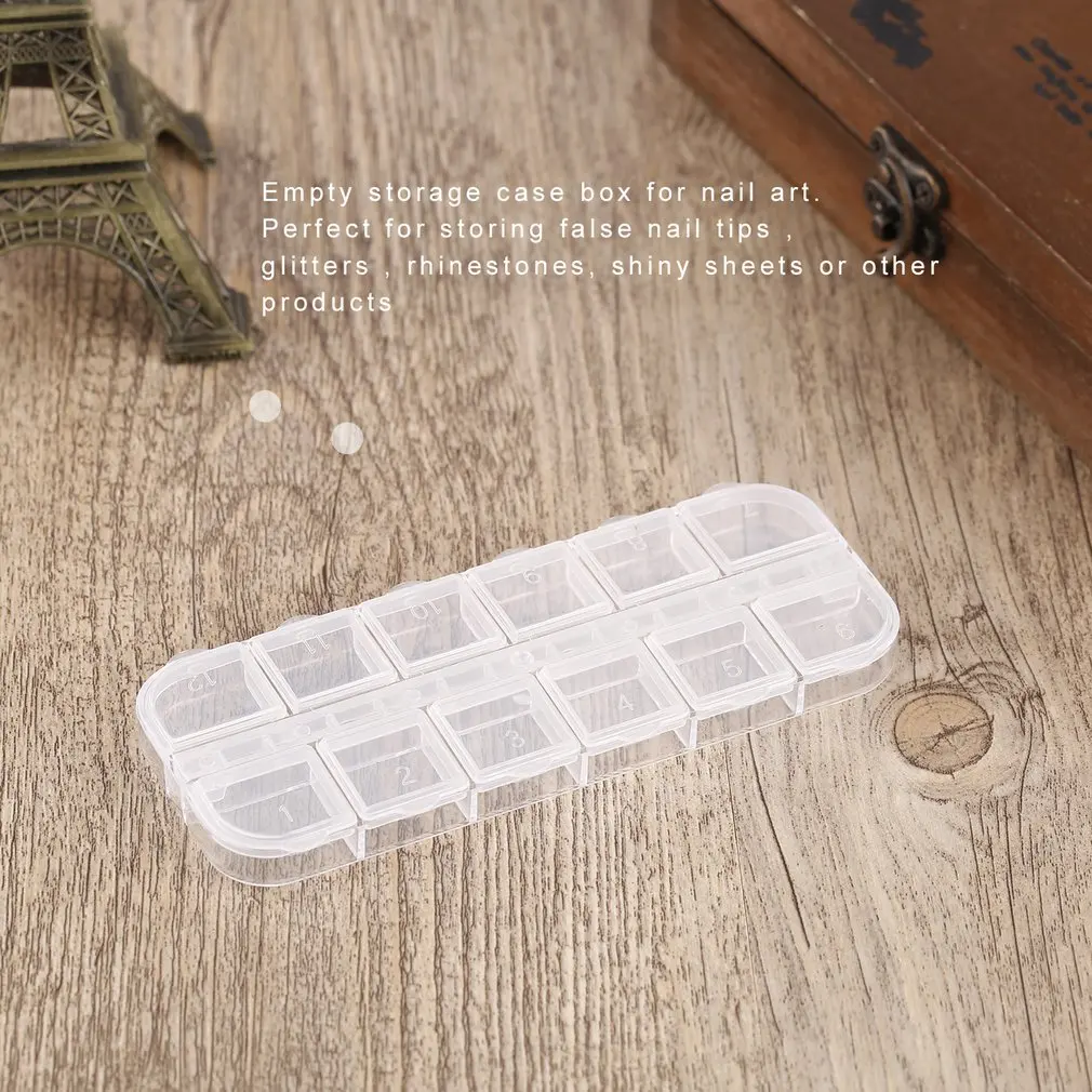 Transparent 12 Grids Plastic Storage Case Box Multi-Function Organizer Holder For Jewelry Pill Nail Art Drug Ring