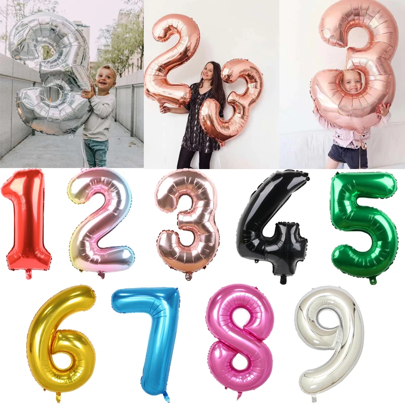 30 40 Inch Big Foil Birthday Balloons Air Helium Number Balloon Birthday Party Decoration Kids Gold Silver Green Figures Ballon