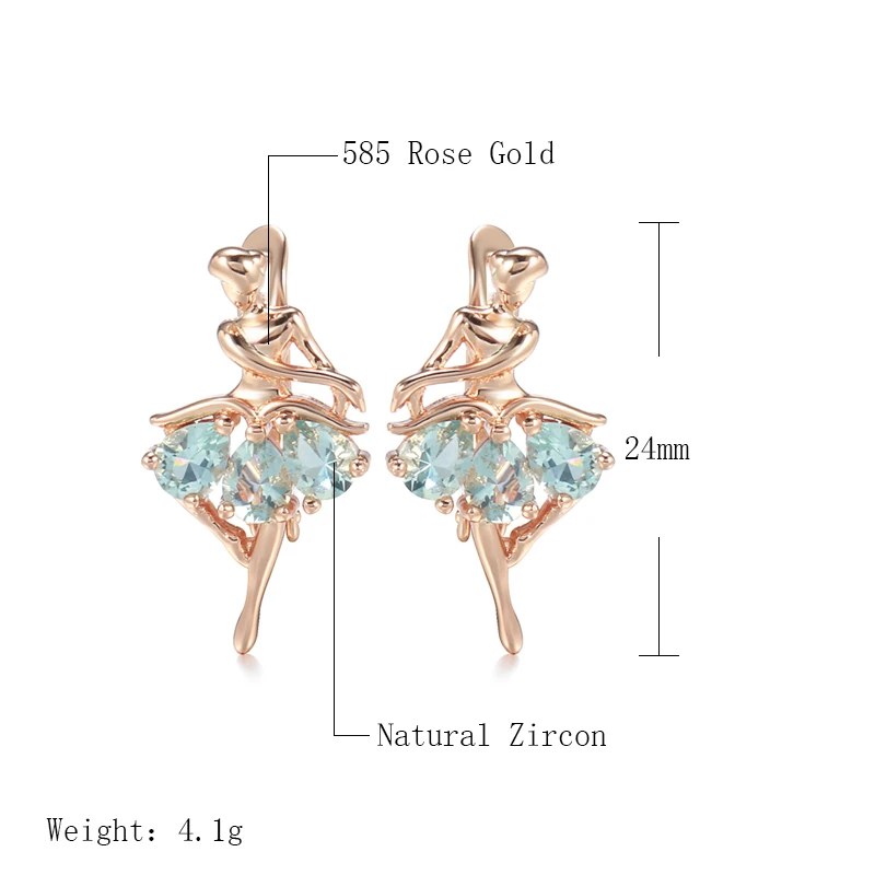 JULYDREAM Fashion 585 Gold Color Trendy Jewelry Oval Blue Zircon Dancing Women Earrings Wedding Party Elegant Accessories