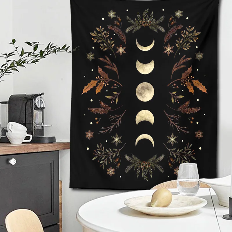 Moon Phase Tapestry Boho Decor Wall Tapestry Room Black Carpet Psychedelic Tapestries Boho Room Wall Decor Home Decoration Wall