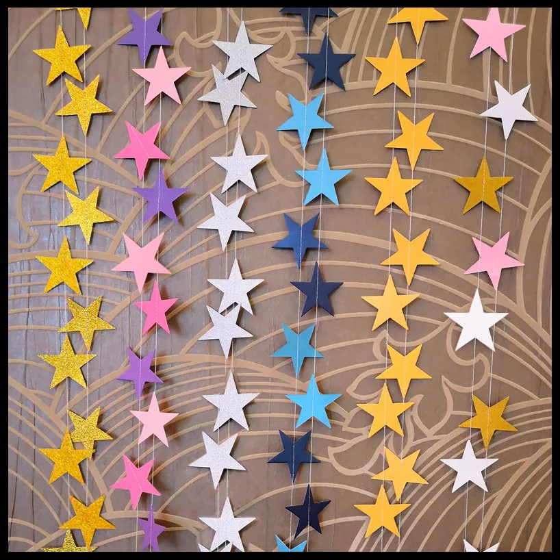 Guirnalda de papel con forma de estrella brillante para decoración de boda, pancarta colgante de pared, cadena para Baby Shower, decoración para fiesta de aniversario y cumpleaños, 4M